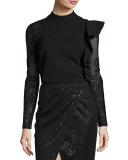 Ophelia Lace-Sleeve Ruffle Top