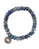 8mm Lapis Beaded Bracelet with Diamond Lotus Charm