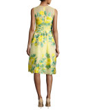 Floral Fil Coupe Full-Skirt Dress, Yellow