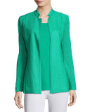 Lace-Sleeve Knit Jacket, Green