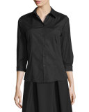 Poplin 3/4-Sleeve Blouse, Black