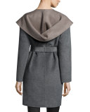 Double-Face Hooded Wool Wrap, Gray