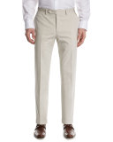 Stretch-Cotton Flat-Front Pants, Stone (Gray)