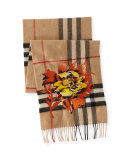 Floral Cashmere Check Scarf, Brown/Orange