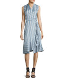 Sleeveless Striped Silk Satin Dress, Multicolor