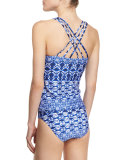 Cross-Back Printed Tankini Swim Top, Women's