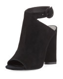 Gigi Suede Peep-Toe Sandal, Black