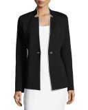 Milano Knit Notch-Collar Jacket, Black/White