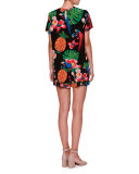 Tropical Dream Short-Sleeve Blouse, Black/Multi