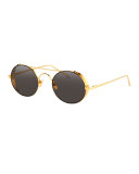 Round Brow-Bar Sunglasses, Yellow Gold