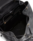 Riverton Embossed-Check Pebbled Leather Backpack, Black