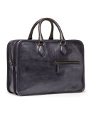 Double-Zip Leather Briefcase, Black 