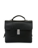 Saffiano Leather Single-Gusset Briefcase, Black