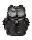 Trident Star-Embossed Leather Backpack, Black