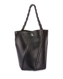 Hex Whipstitch Leather Medium Bucket Bag, Black