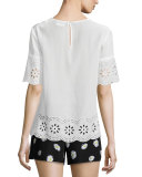 embroidered daisy eyelet swing top, cream