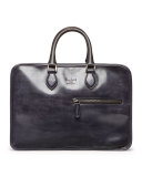 Double-Zip Leather Briefcase, Black 