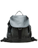 Men's Woven Leather Backpack, Black 