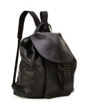 Men's Woven Leather Backpack, Black 