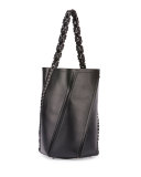 Hex Whipstitch Leather Medium Bucket Bag, Black