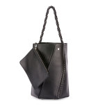 Hex Whipstitch Leather Medium Bucket Bag, Black