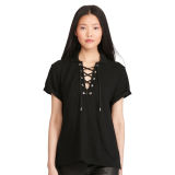 Lace-Up Mesh Polo Shirt