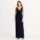 Sequined Cowl-Back Jersey Gown