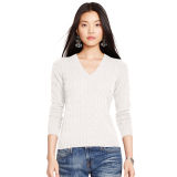 Cable Cashmere V-Neck Sweater