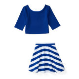 Ponte Top & Striped Skirt Set