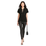 Lace-Up Mesh Polo Shirt