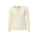Cotton-Blend Lace-Up Sweater