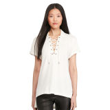Lace-Up Mesh Polo Shirt
