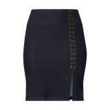 Lace-Up Denim Pencil Skirt