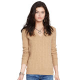 Cable Cashmere V-Neck Sweater