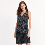 Pattern-Blocked Crepe Dress