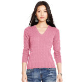 Cable Cashmere V-Neck Sweater