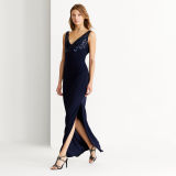 Sequined Cowl-Back Jersey Gown