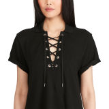 Lace-Up Mesh Polo Shirt