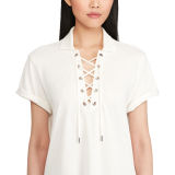 Lace-Up Mesh Polo Shirt