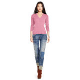 Cable Cashmere V-Neck Sweater