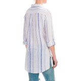 St. Tropez West Striped Linen Button-Down Tunic Shirt - Roll-Tab Long Sleeve (For Women)