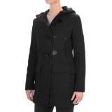 Cole Haan Hooded Duffle Wool Blend Coat - Leather Trim (For Women)