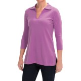 Lilla P Classic Cotton Solid Collared Tunic Shirt - 3/4 Sleeve (For Women)