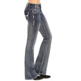 Rock & Roll Cowgirl Metallic V-Embroidery Bootcut Jeans - Low Rise (For Women)