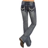 Rock & Roll Cowgirl Metallic V-Embroidery Bootcut Jeans - Low Rise (For Women)