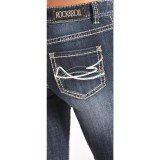 Rock & Roll Cowgirl Mid-Rise Bootcut Jeans - White and Turquoise Pocket (For Women)