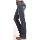 Rock & Roll Cowgirl Mid-Rise Bootcut Jeans - White and Turquoise Pocket (For Women)