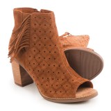 TOMS Majorca Perforated Peep-Toe Ankle Boots with Fringe - Suede (For Women)