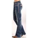 Rock & Roll Cowgirl Abstract Embroidered Jeans - Mid Rise, Bootcut, Faux-Flap Pockets (For Women)