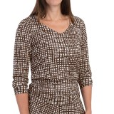 Checkered Mesh Nylon Shirt - Shirred Details, Long Sleeve (For Women)